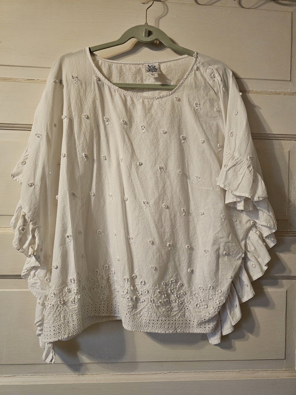 ivy jane White Cotton Eyelet Ruffle Sleeve Blouse Sixe M/L